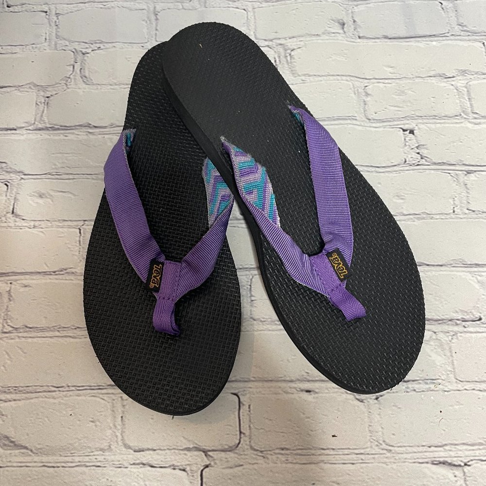 Women's Classic Teva Flip Flop Azura Purple Black Sandal Beach Shoe 10